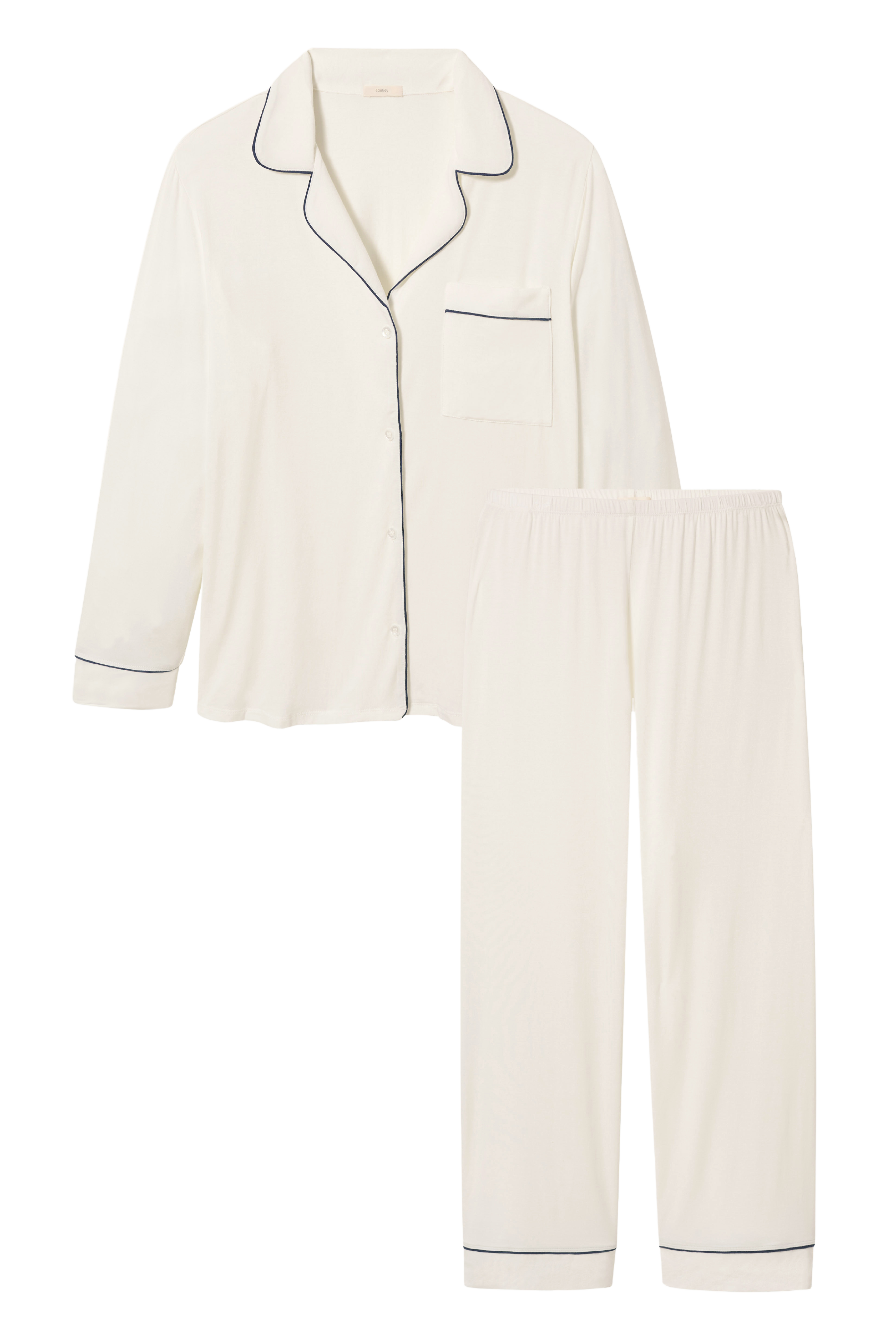 Gisele Long PJ Set in Pure Ivory/Navy