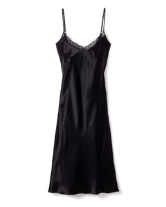 Women’s Mulberry Silk Black Cosette Night Dress with Lace