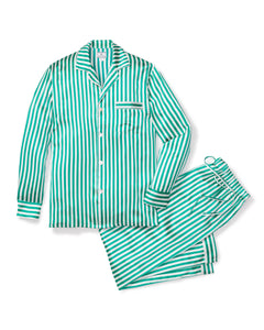 Men’s Mulberry Silk Green Stripe Luxe Pajama