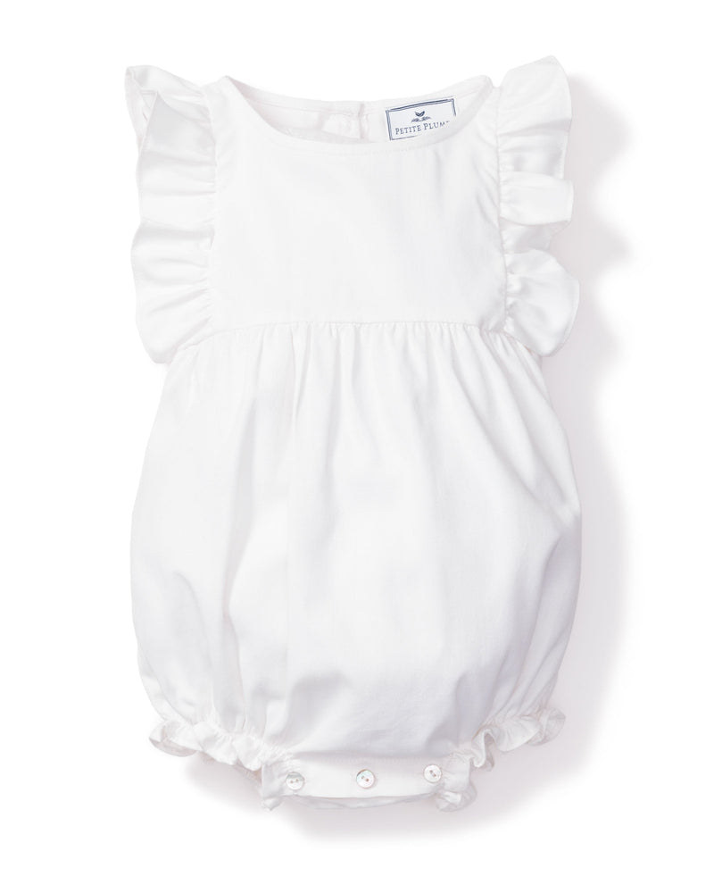 Children’s White Twill Ruffled Romper