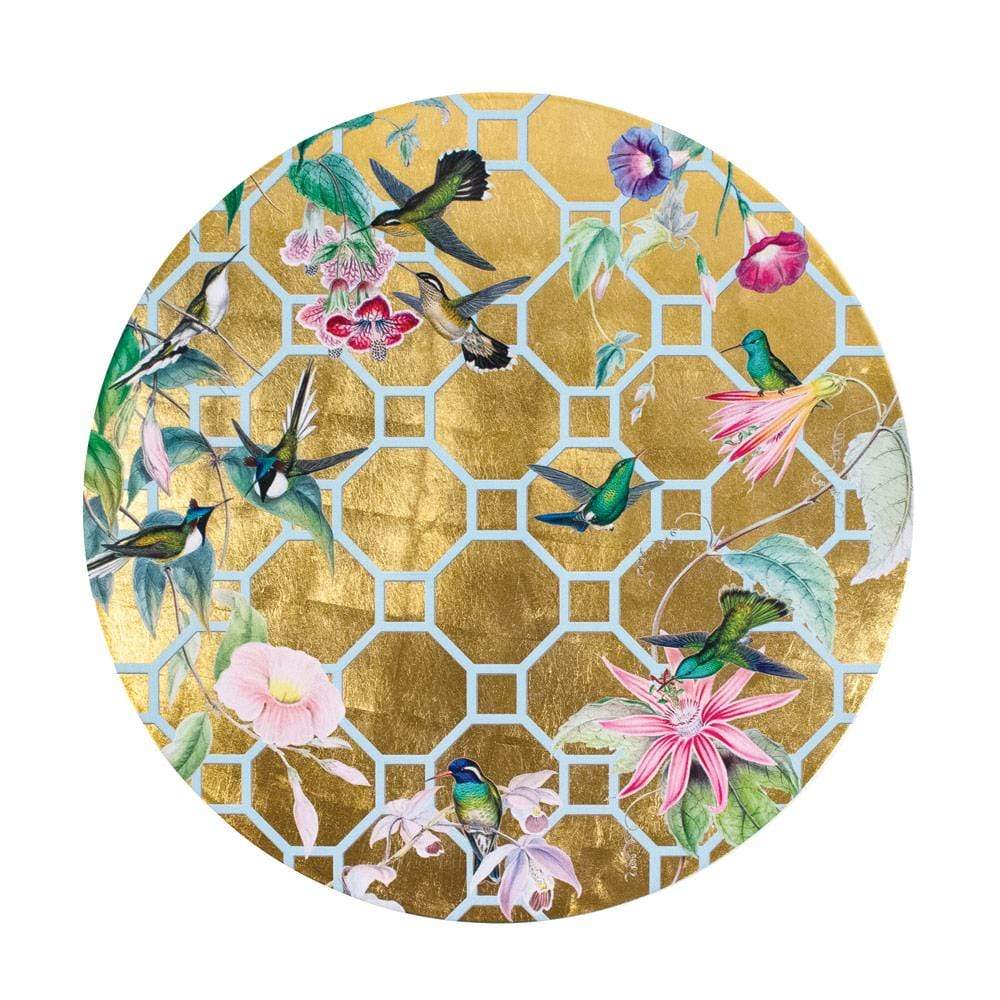 Hummingbird Trellis Round Lacquer Placemat in Gold