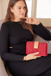 Lou Wicker Straw Clutch Bag