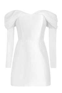 Mia White Silk Mini Dress With Neckline Drape