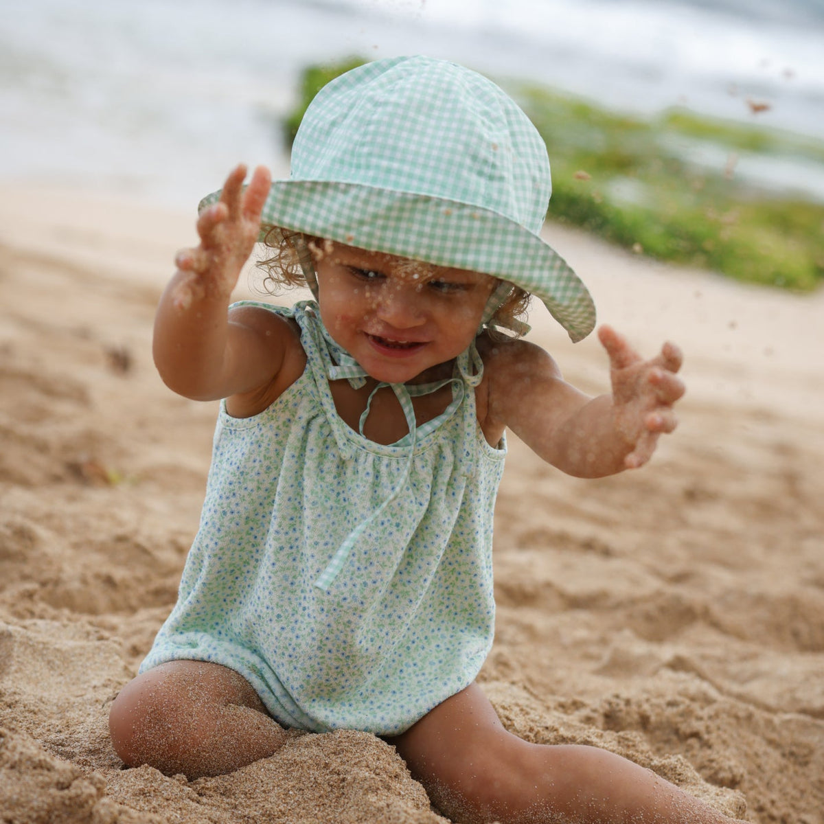 Baby Girl's Hibiscus Ditsy Romper with Shoulder Ties