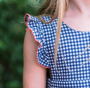 Girls Navy Gingham Pinafore Dress