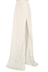 Bernini White Floral Jacquard Wrap Gown