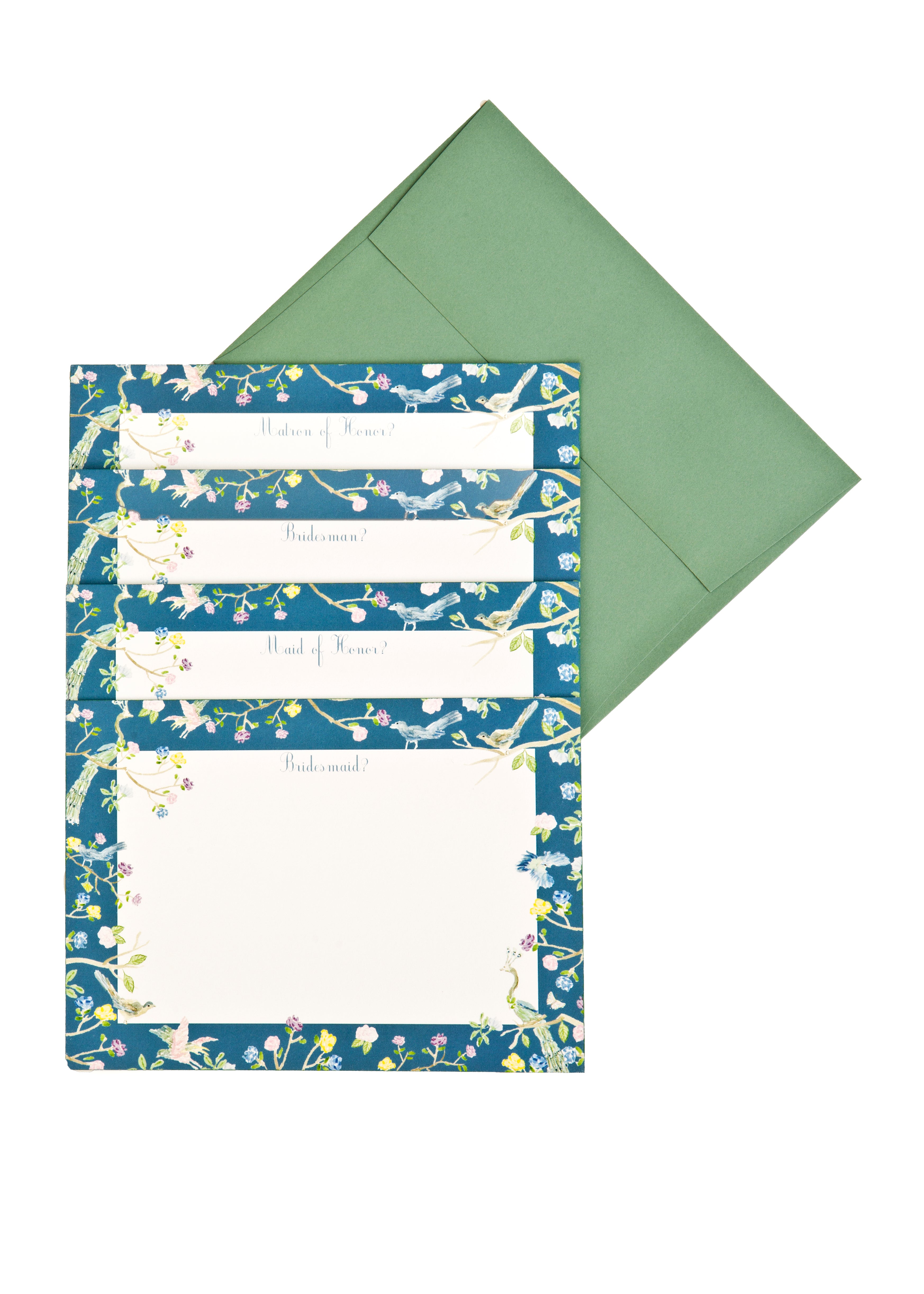 Bridesmaid Cards in Blue Floral, Set of 10