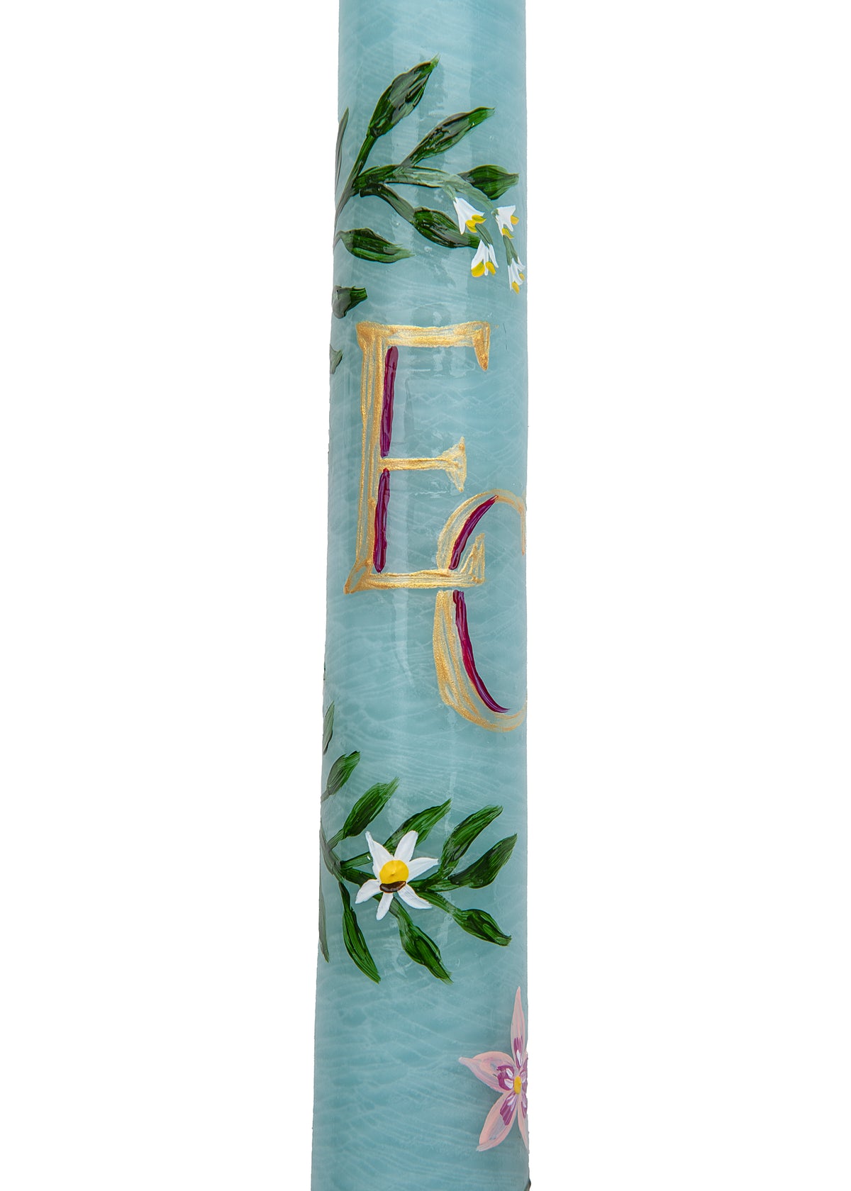 OTM Exclusive: Teal Floral Monogram Hand-Painted Taper Candles, Set of Two