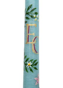 OTM Exclusive: Teal Floral Monogram Hand-Painted Taper Candles, Set of Two