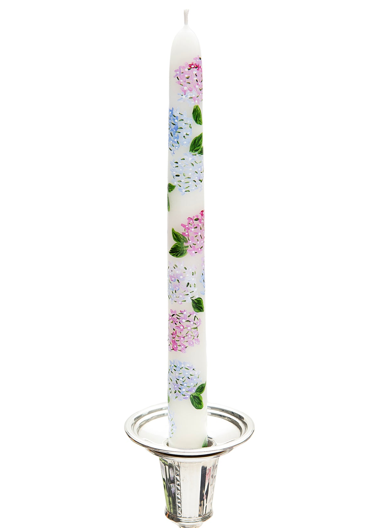 Ivory Summer Hydrangeas Hand-Painted Taper Candles, Set of Two