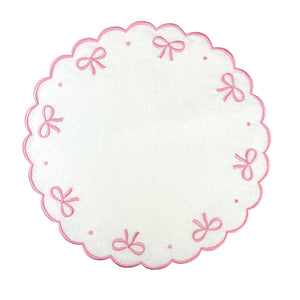 luxury placemat Swiss Linen white placemat with pink embroidery and bow motif