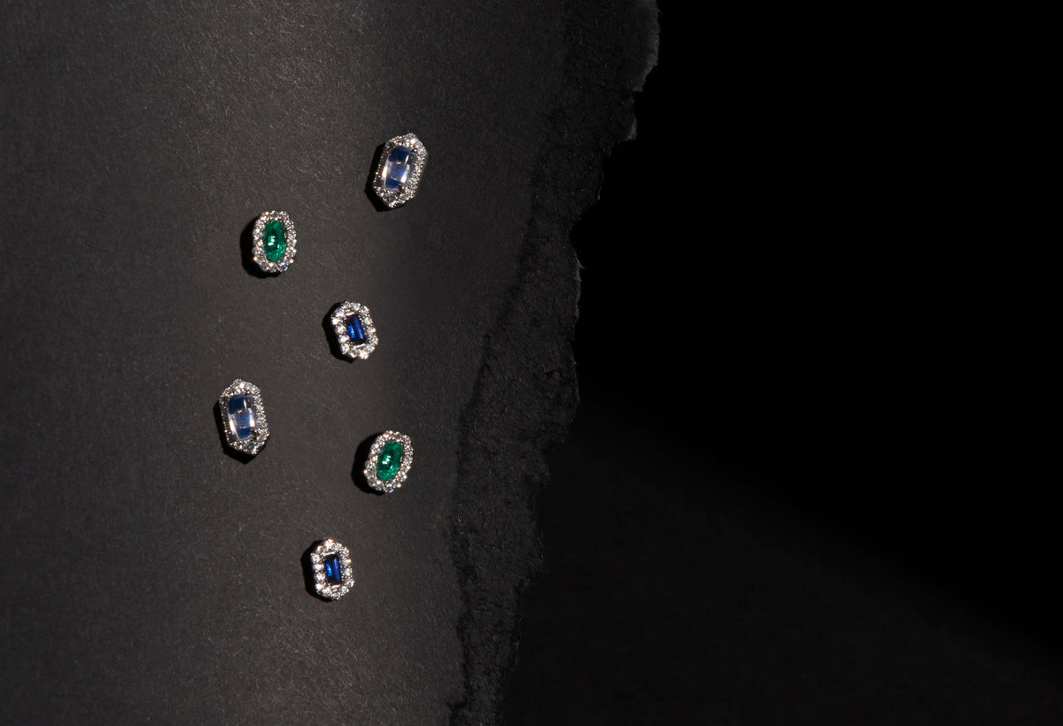 Hexagon Sapphire and Diamond Earrings