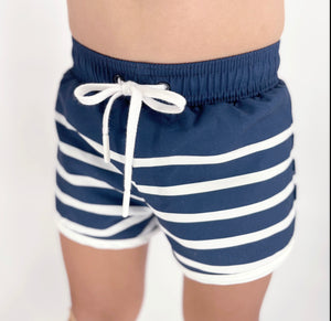 Boys Navy Breton Stripe Boardie