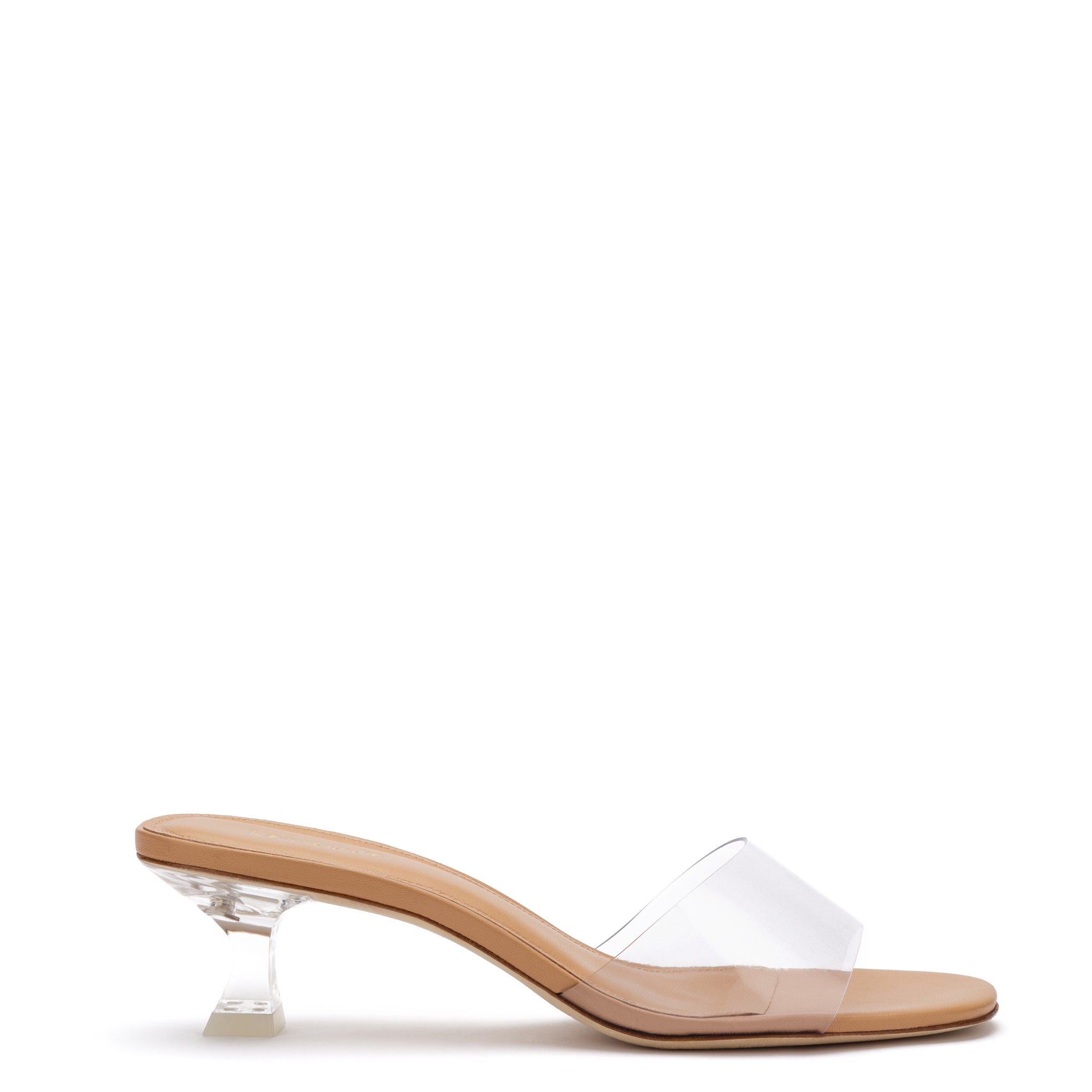 Vivi Lucite Mule In Tan Leather and Vinyl