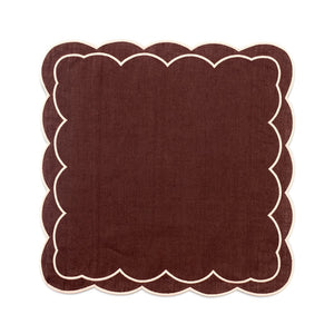 Sofia Linen Brown Napkin with Blooming Dahlia Embroidery