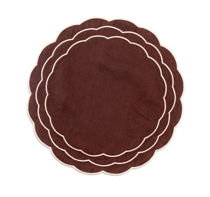 Sofia Linen Brown Placemat with Blooming Dahlia Embroidery