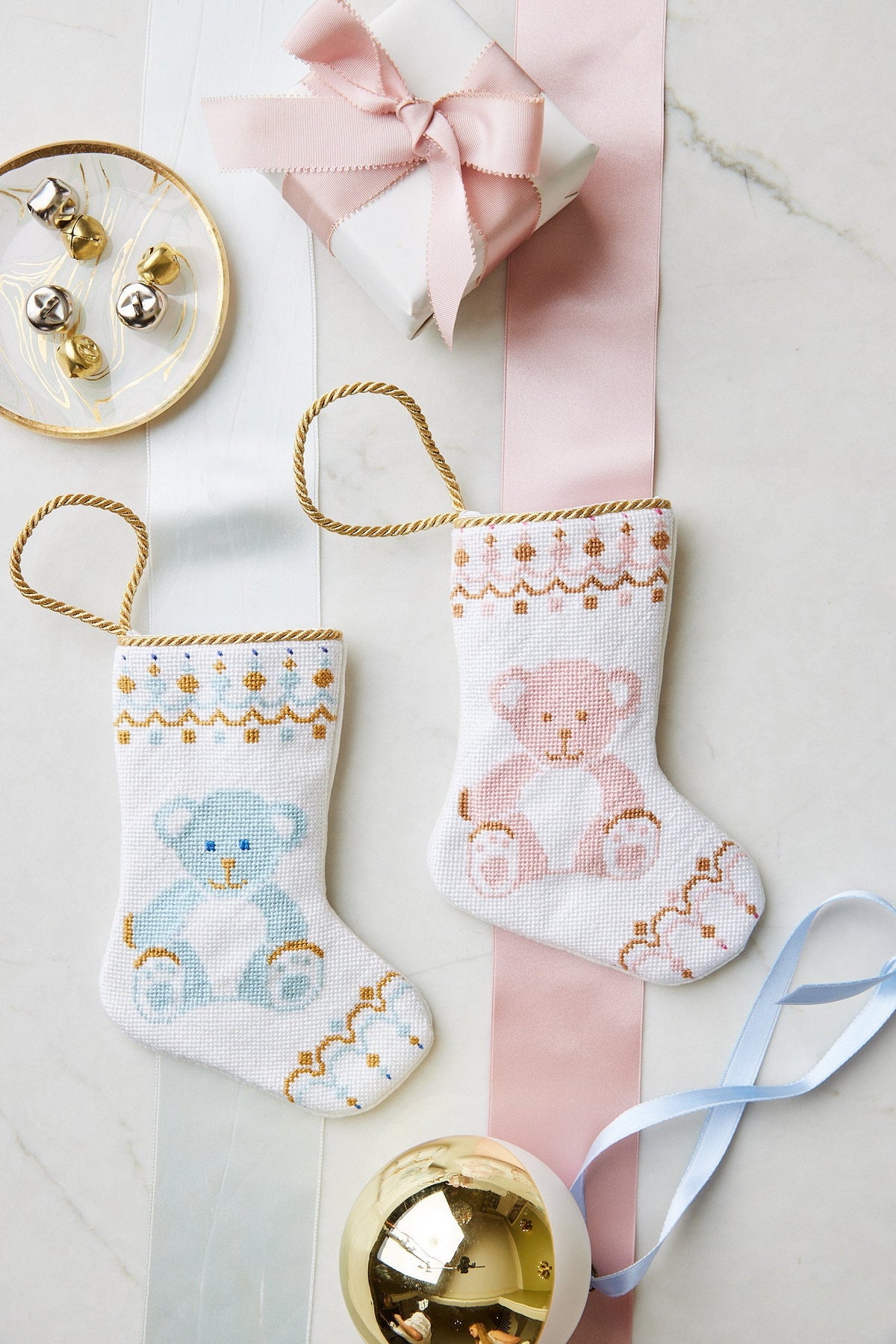 Shuler Studio Bear-y Christmas Bauble Stocking in Pink