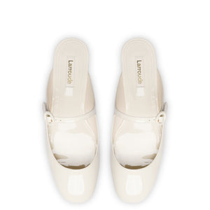 Blair Flat Mule in Ivory Patent Leather