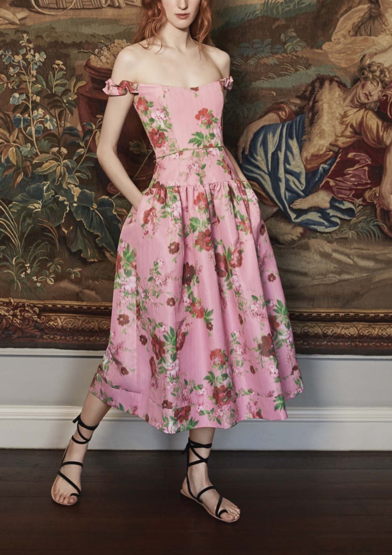 Giorgia Pink Floral Ikat Midi Dress