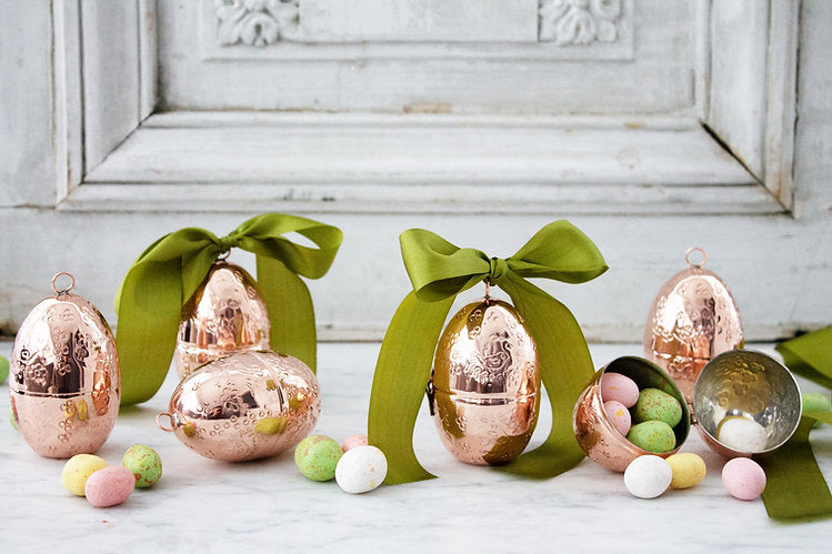 CMK Copper Etched Bird & Floral Egg Ornaments, Set of 4