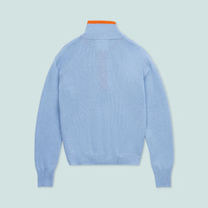 The Diana Sweater in Lisboa Blue and Jaffa Orange