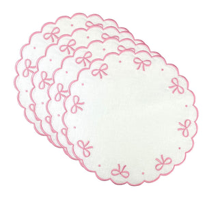 luxury placemat Swiss Linen white placemat with pink embroidery and bow motif