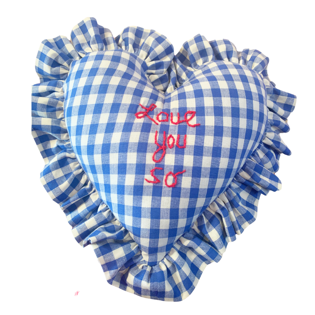 Gingham Love You So Heart Ruffle Pillow