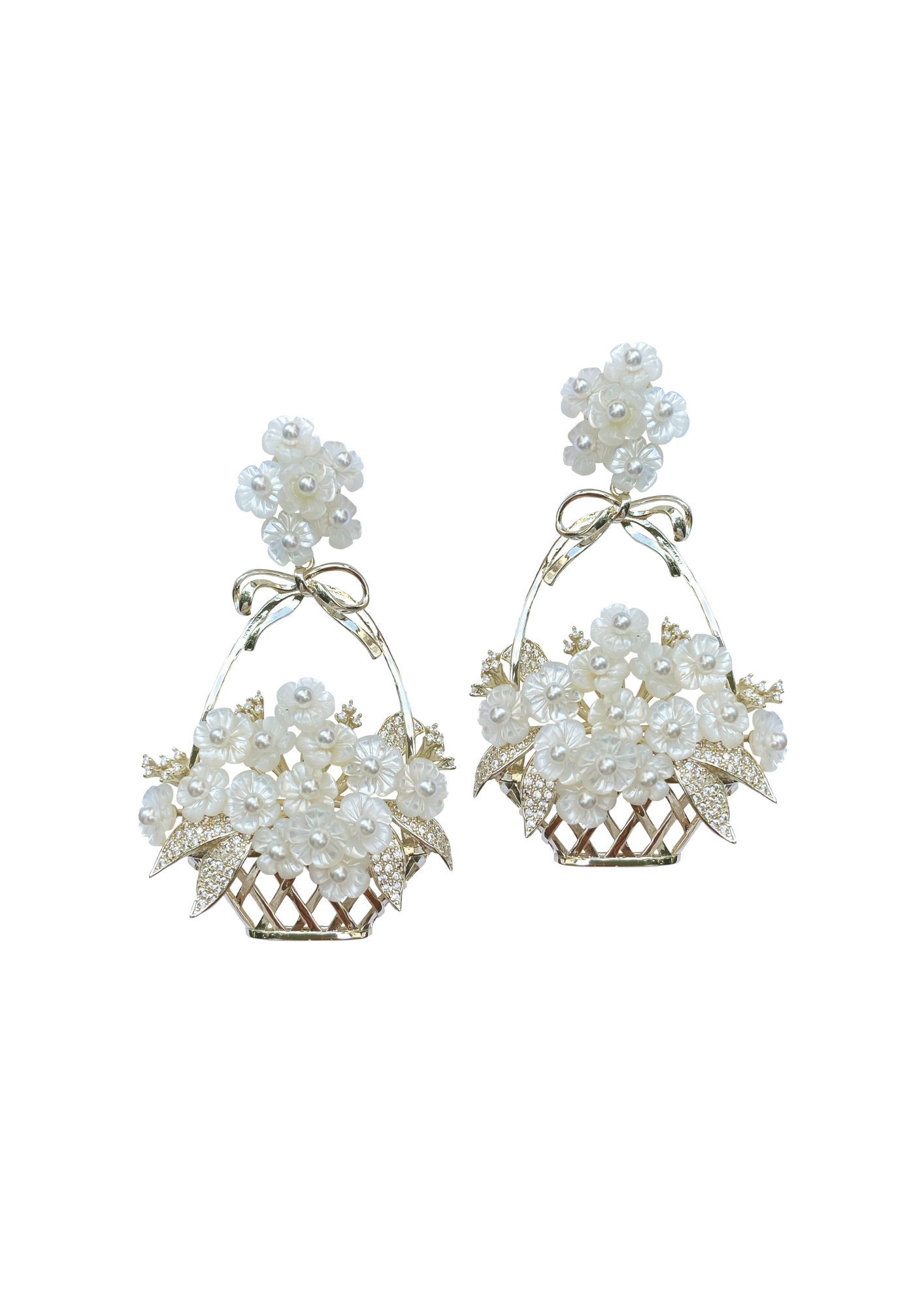 Pearly Mother of Pearl Flower Basket Earring