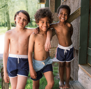 Boys Freshwater Blue Navy Colorblock French Terry Short