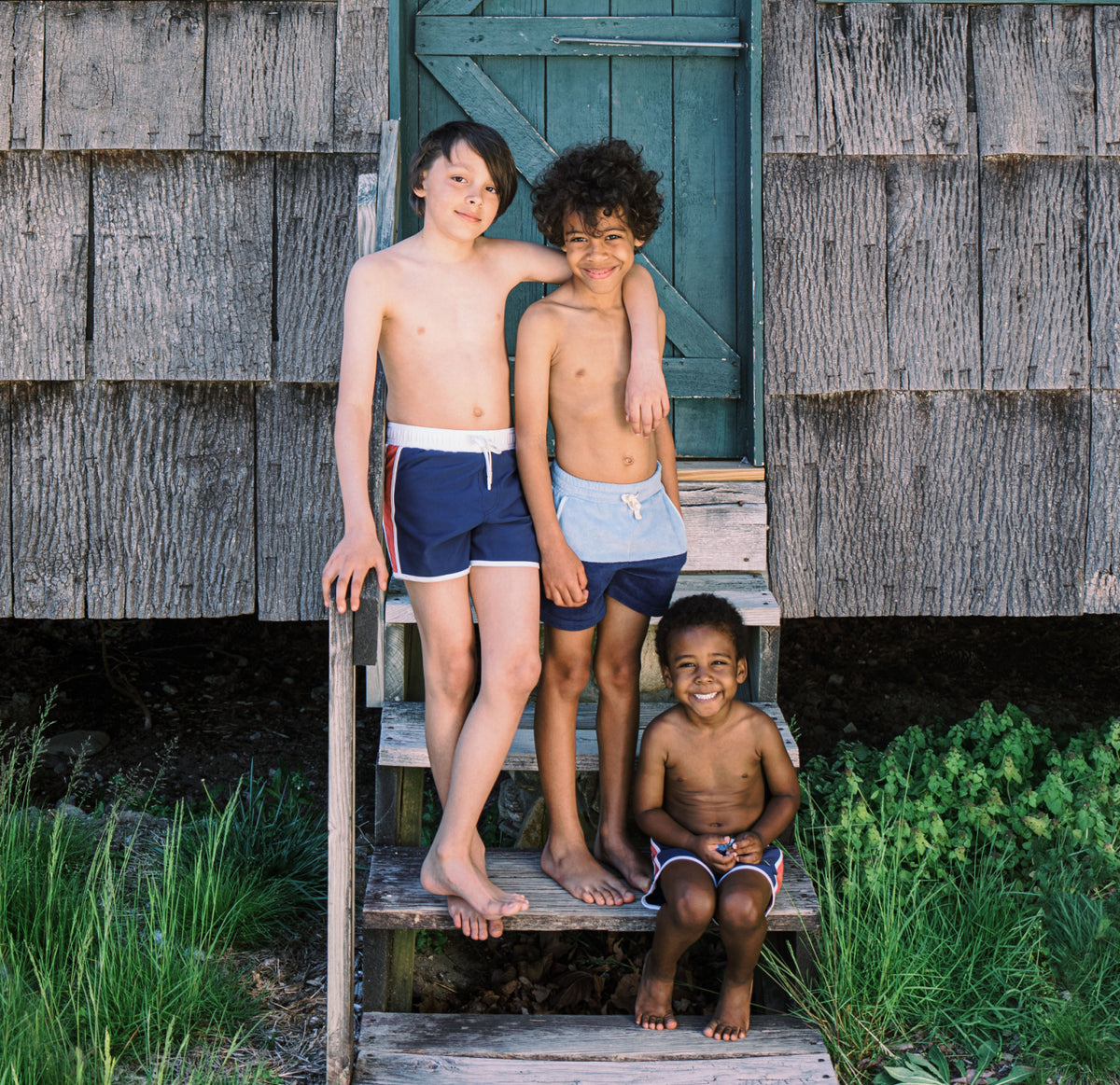 Boys Freshwater Blue Navy Colorblock French Terry Short