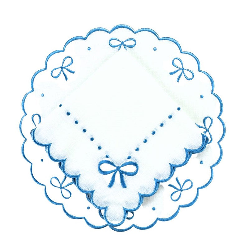 Studio Collection - Juliet Bows Placemats in White and Blue, Set of 4