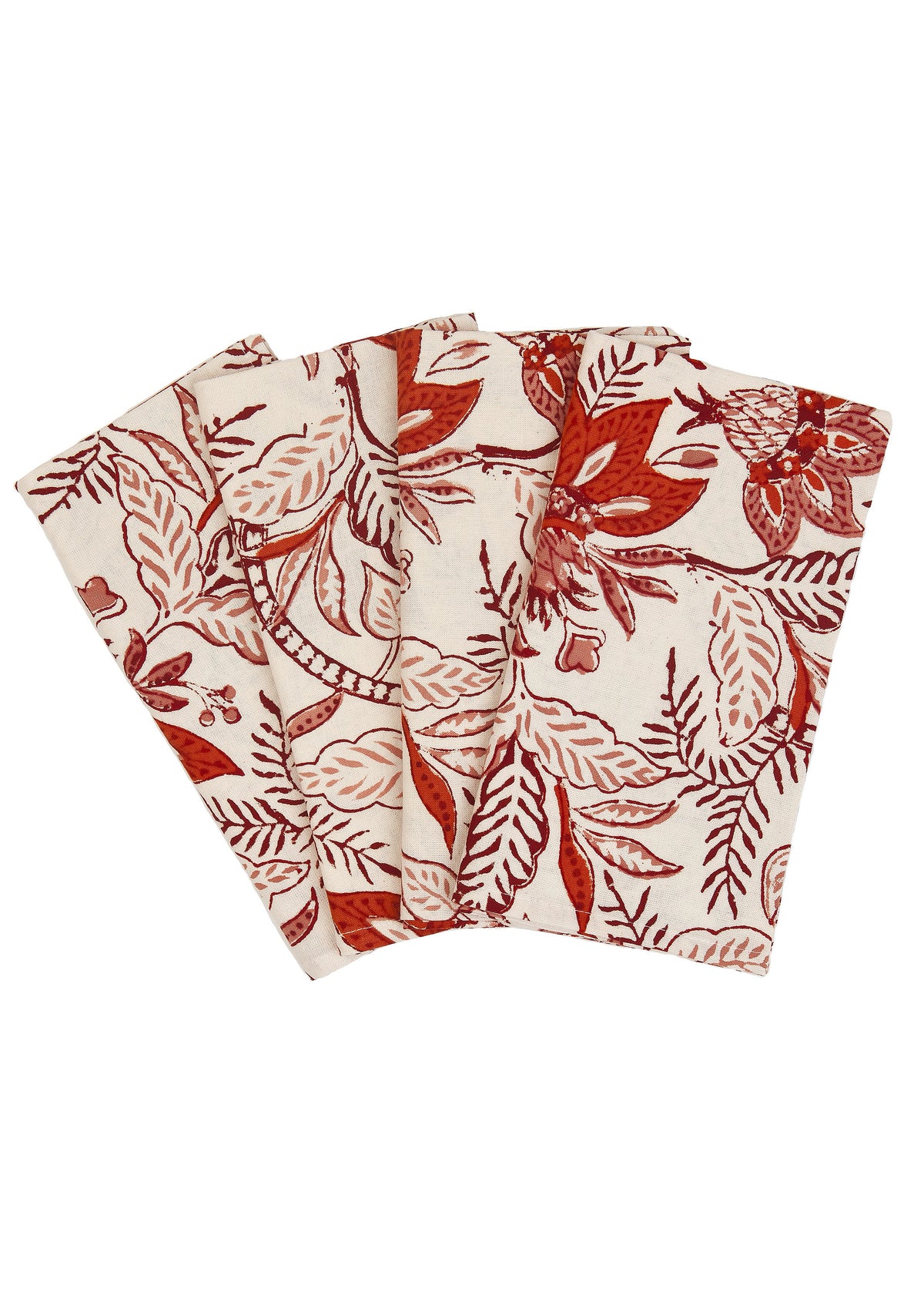 Block Print Dinner Napkin Holiday Poinsettias, Set of 4