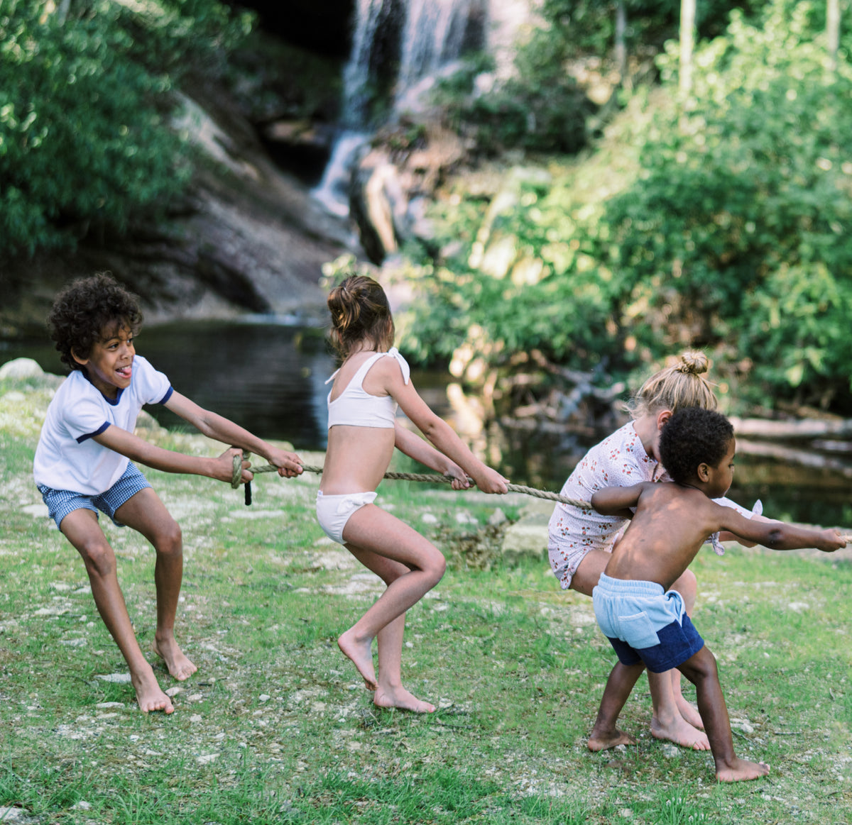 Boys Navy Gingham Camp Short