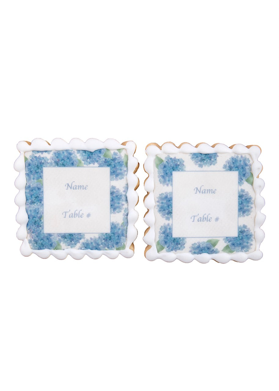 Blue Hydrangeas Name Plate Sugar Cookies, Set of 12