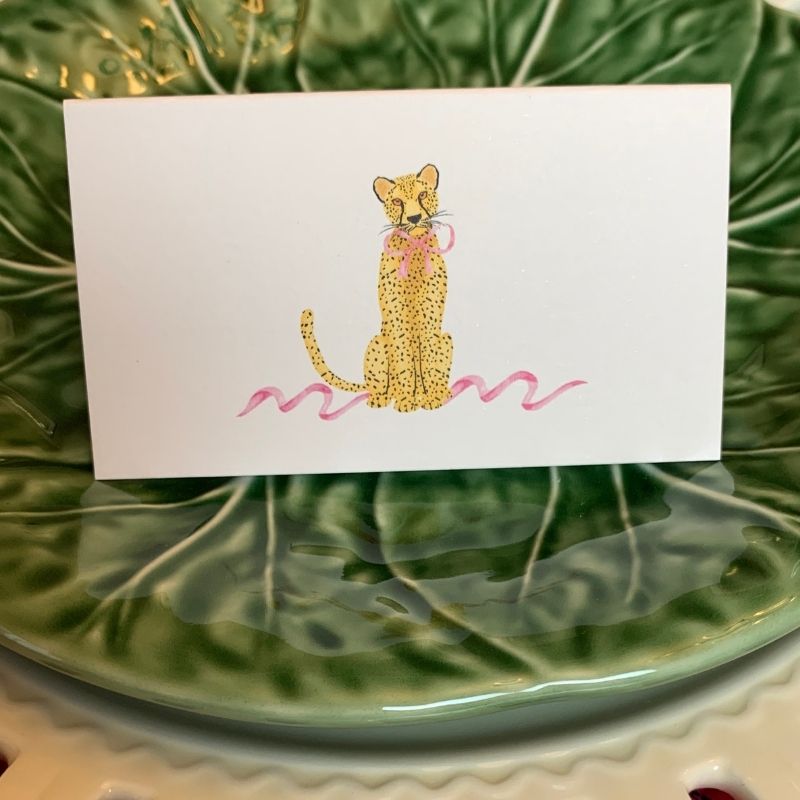 Leopard with Pink Bow Place Cards