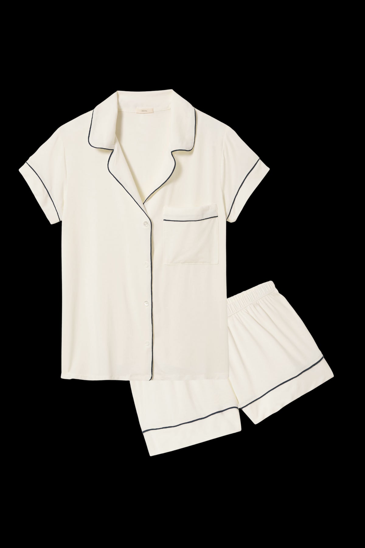 Gisele TENCEL™ Modal Shortie Short PJ Set in Pure Ivory/Navy