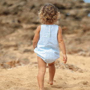 Baby Boy's Pacific Blue Stripe Bubble Romper