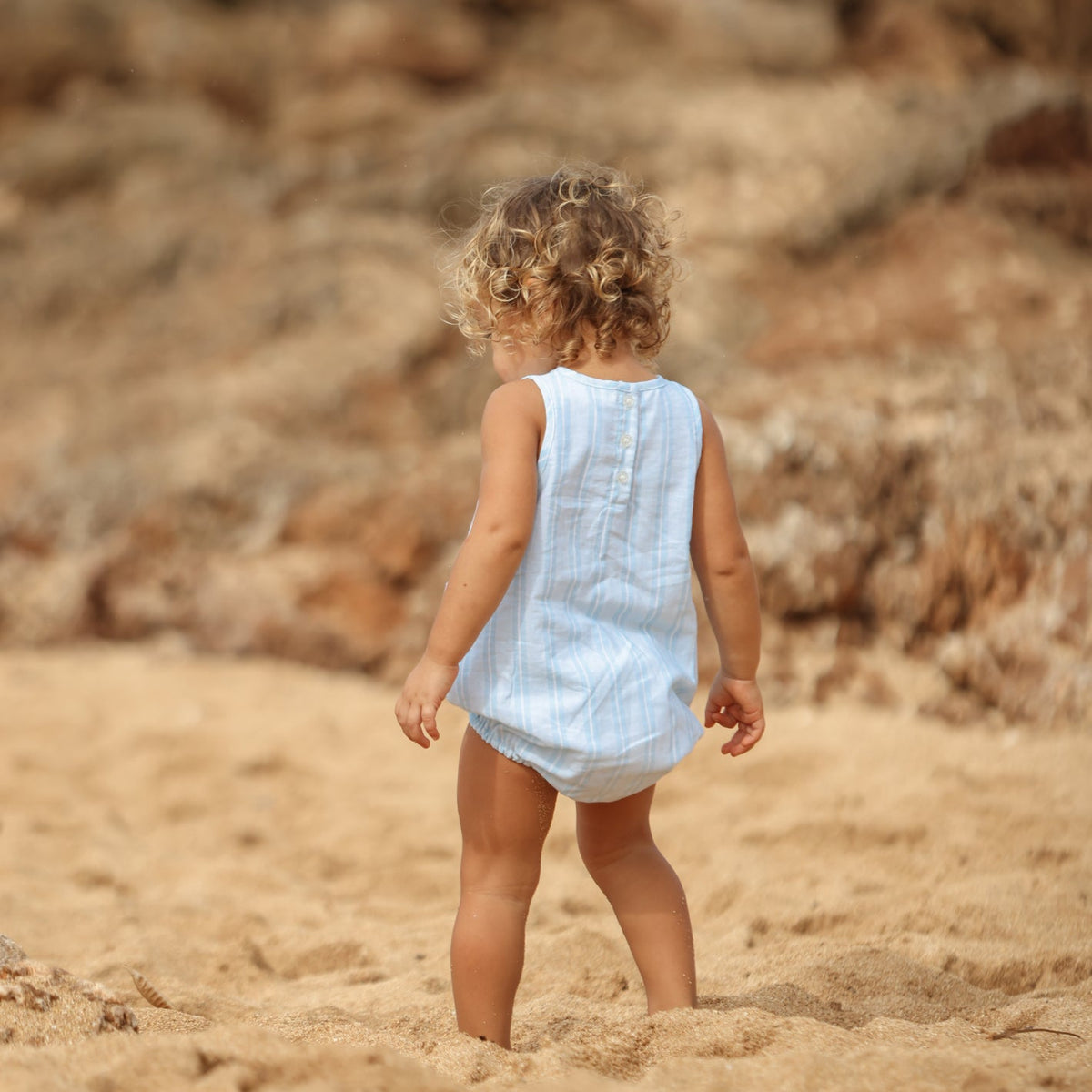 Baby Boy's Pacific Blue Stripe Bubble Romper