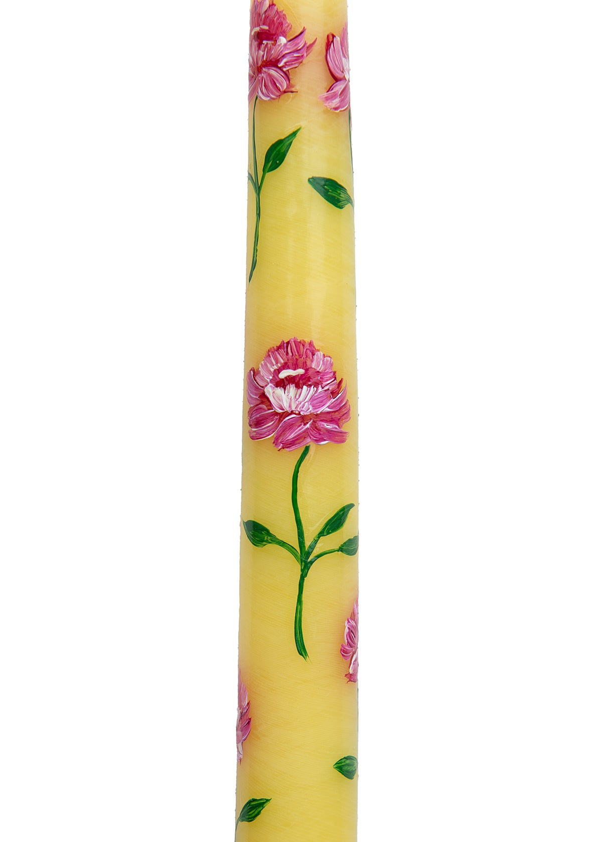 Yellow and Pink Peony Hand-Painted Taper Candles, Set of Two