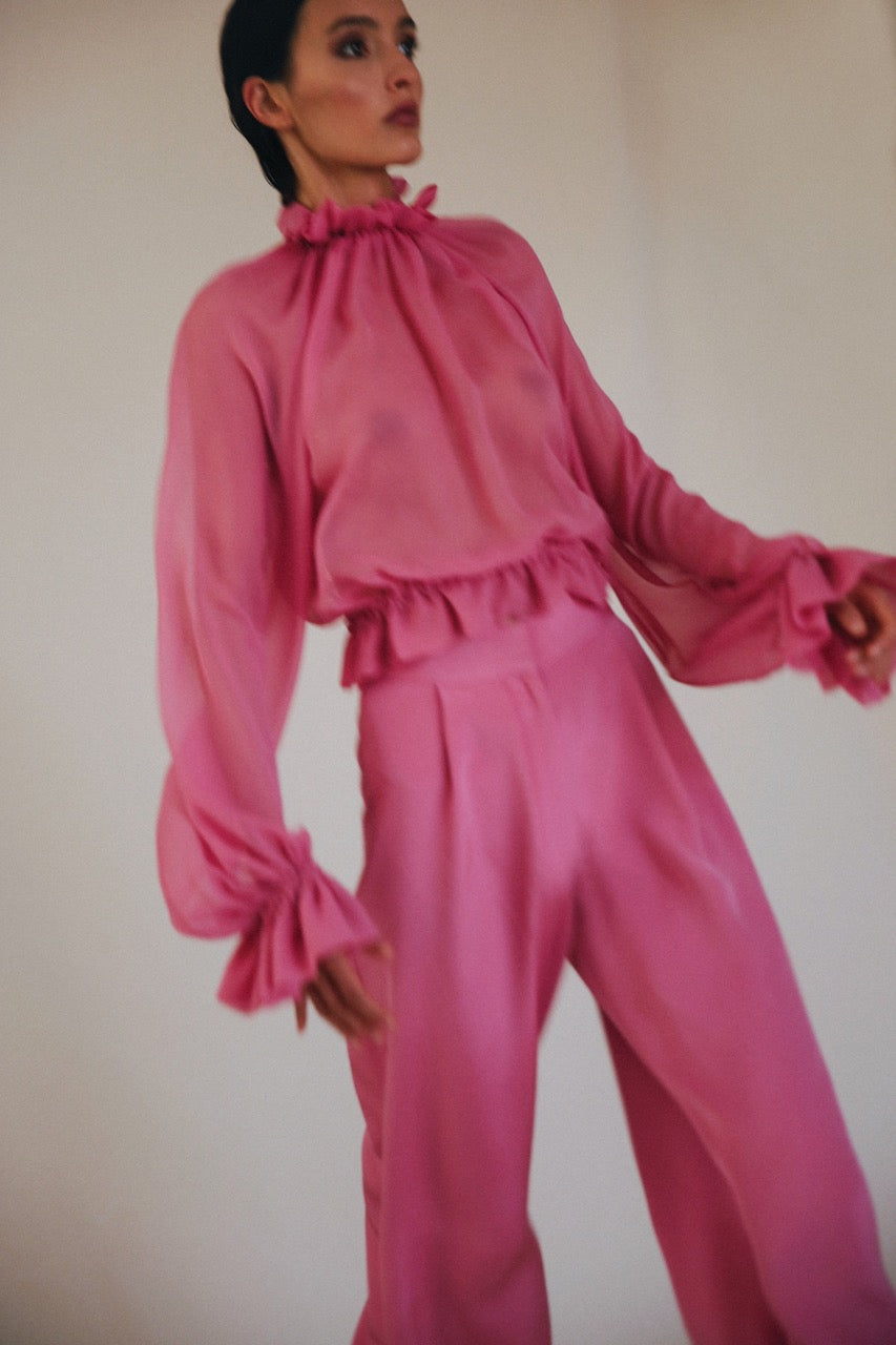 Olmo Pleated Crepe Pants in Pink