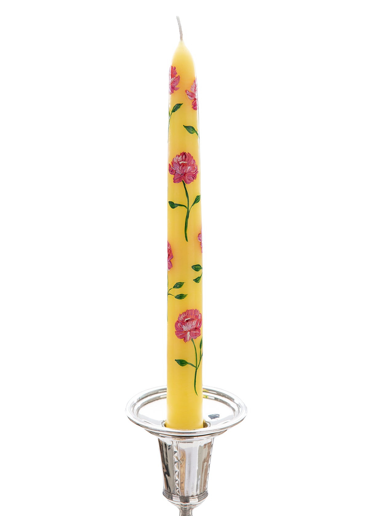 Yellow and Pink Peony Hand-Painted Taper Candles, Set of Two