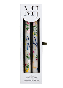 OTM Exclusive: Ivory Floral Monogram Hand-Painted Taper Candles, Set of Two