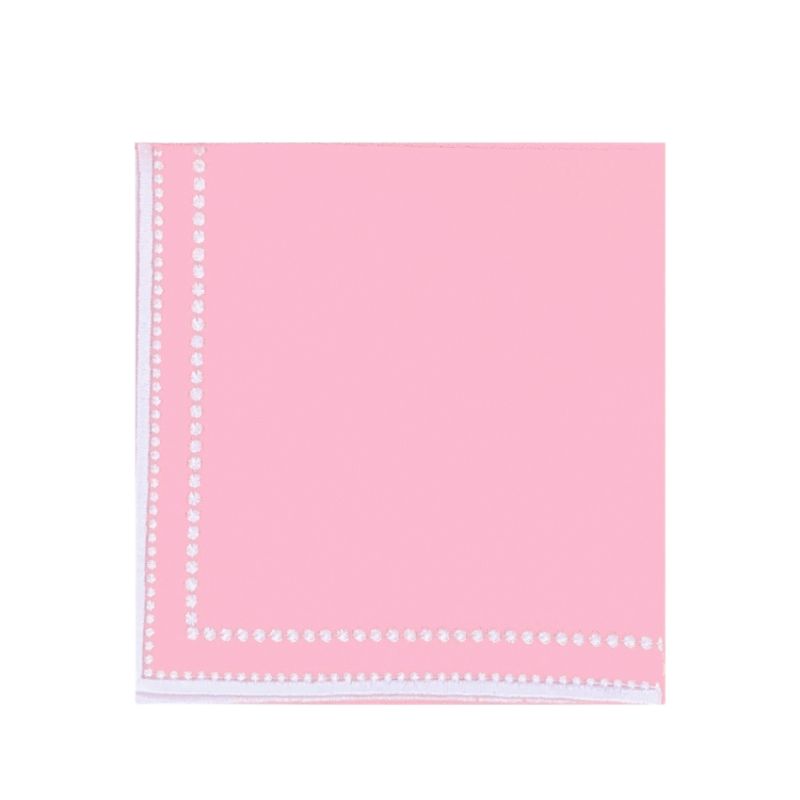 Luxury Embroidered Square napkin with two rows of white dot embroidery. Square.