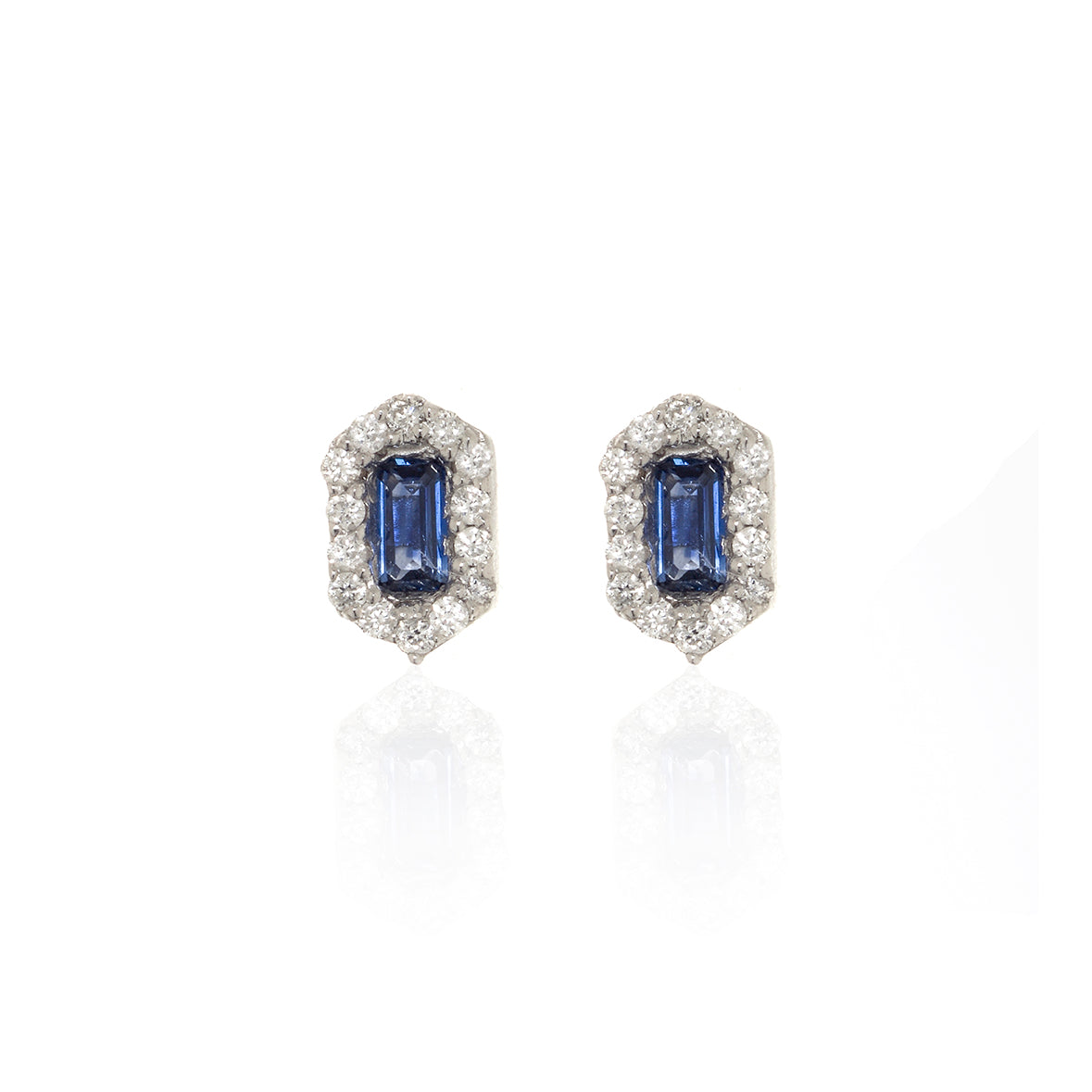 Hexagon Sapphire and Diamond Earrings