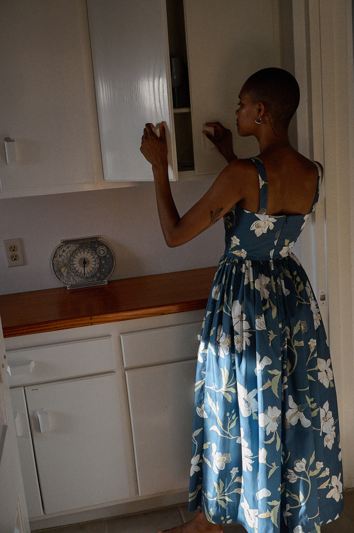 Scoop Neck Dress in Navy Hibiscus