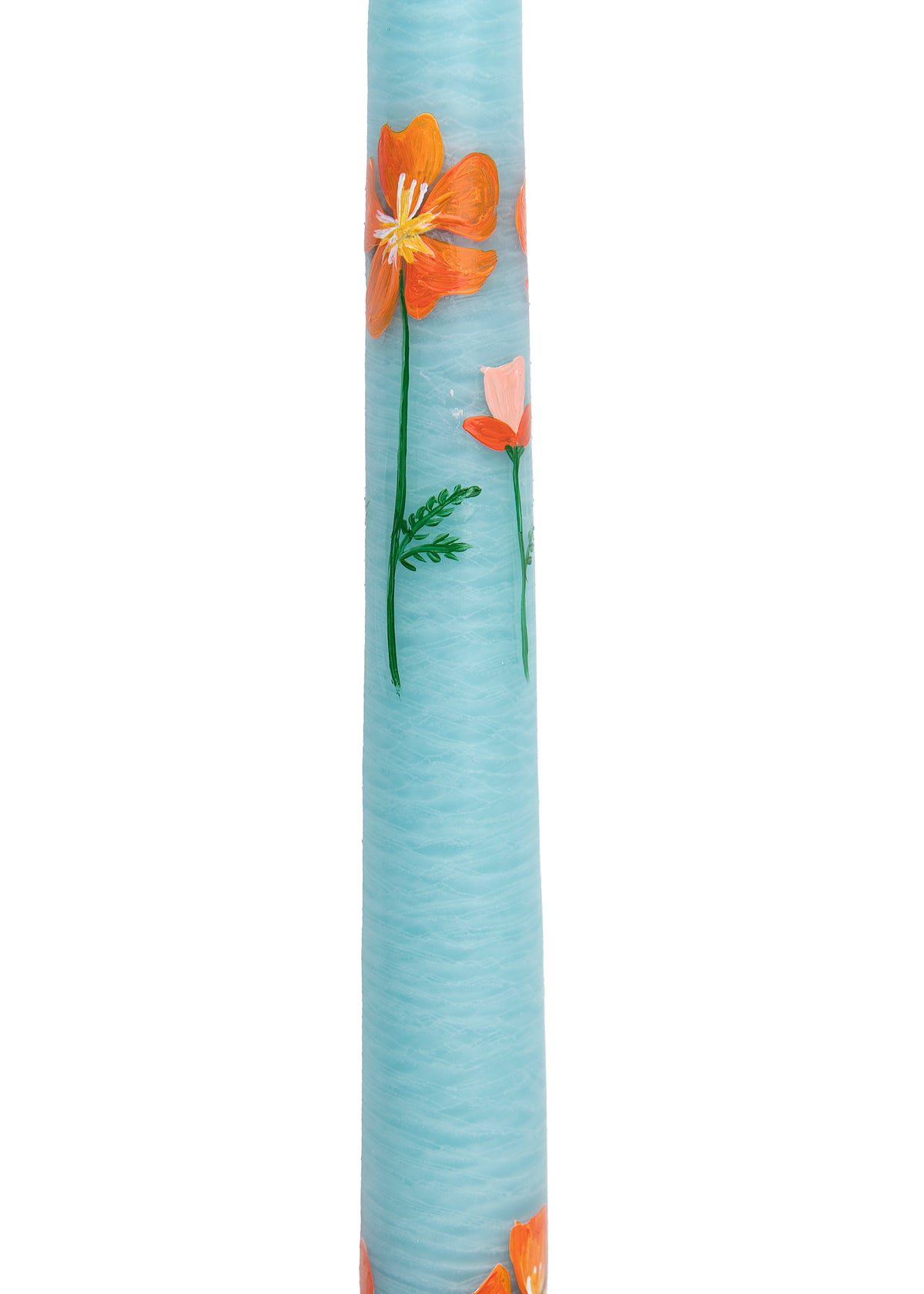 Teal California Poppy Hand-Painted Taper Candles, Set of Two