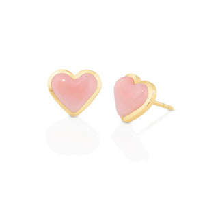 Love Sticker Studs in Yellow Gold & Pink Opal