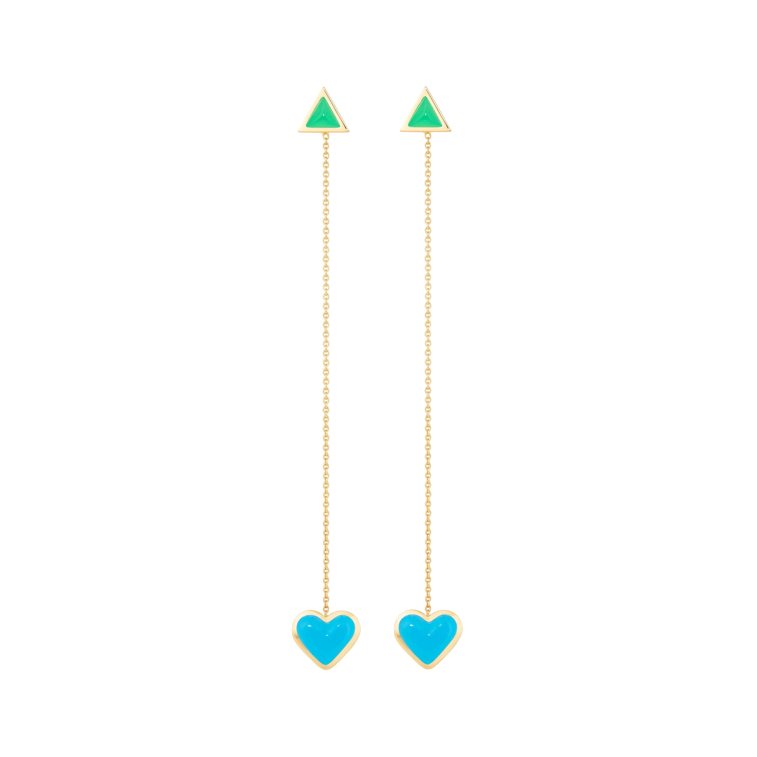 Sticker Chain Earrings in Yellow Gold & Turquoise