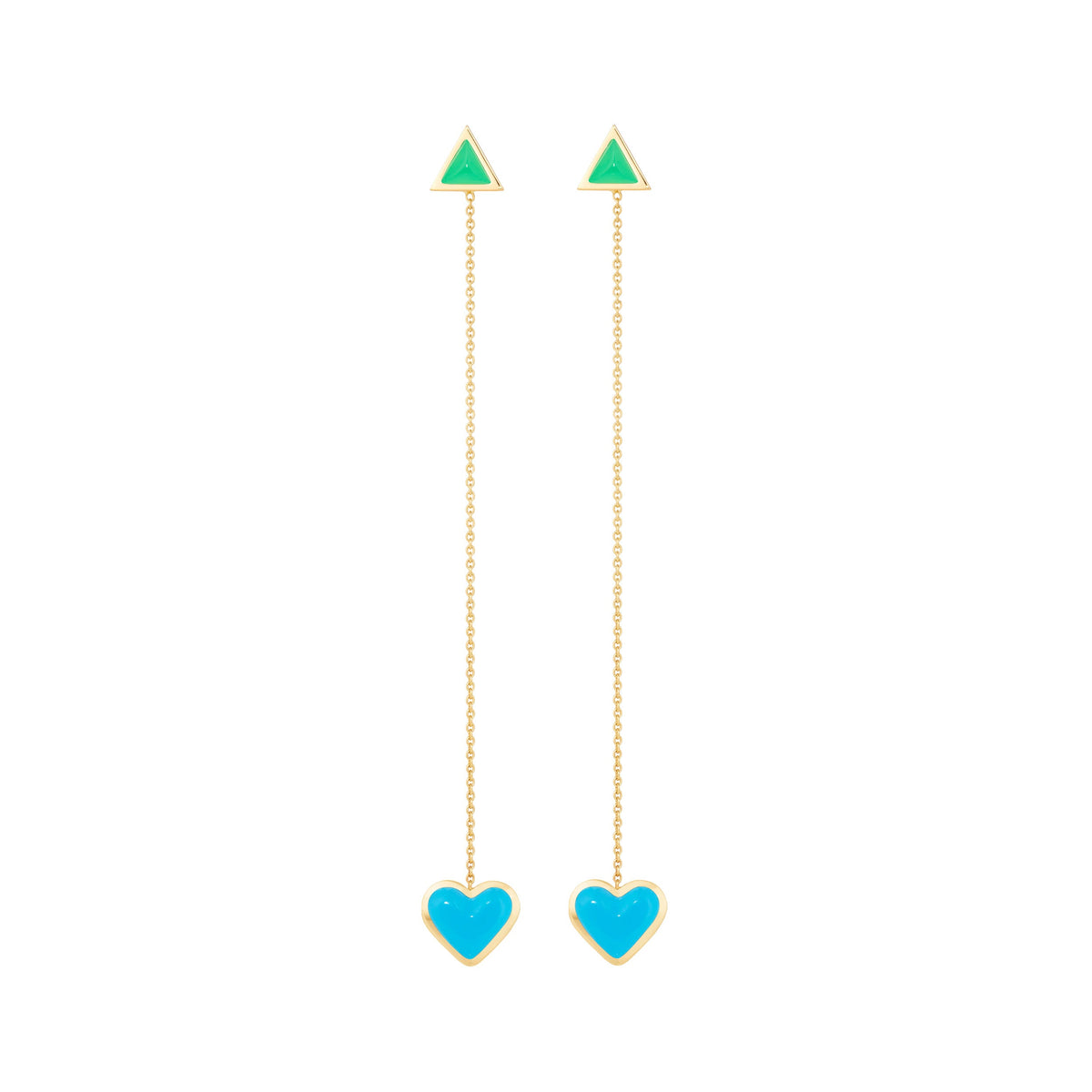 Sticker Chain Earrings in Yellow Gold & Turquoise