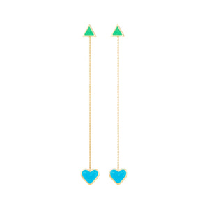 Sticker Chain Earrings in Yellow Gold & Turquoise